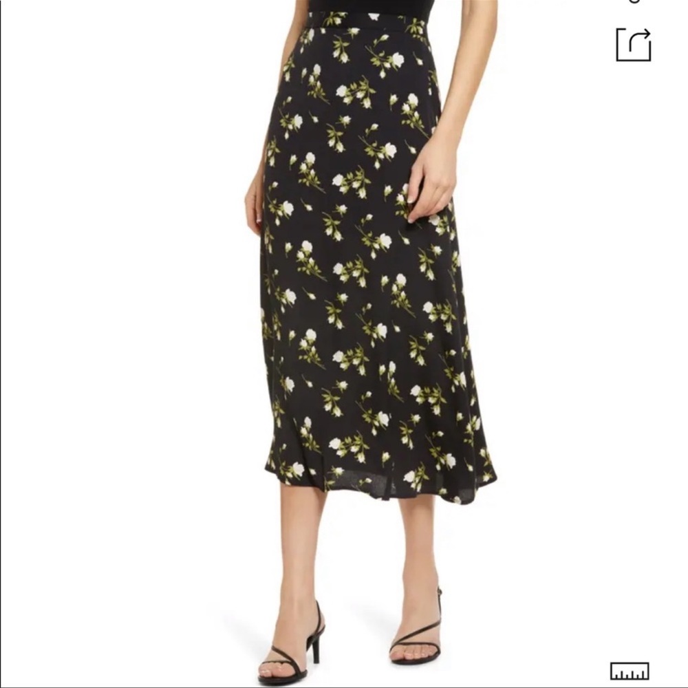 Reformation Black Floral Midi Skirt
